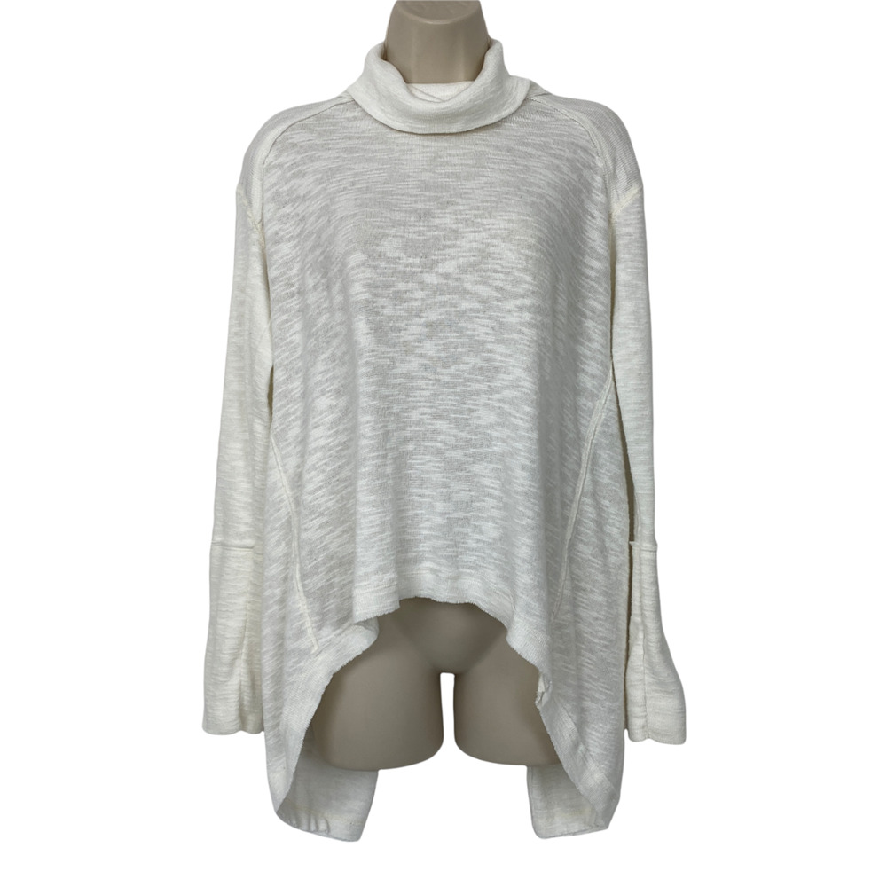 We the Free Top Womens Small Turtleneck Knit Sweater Hi Low Split Back Off white